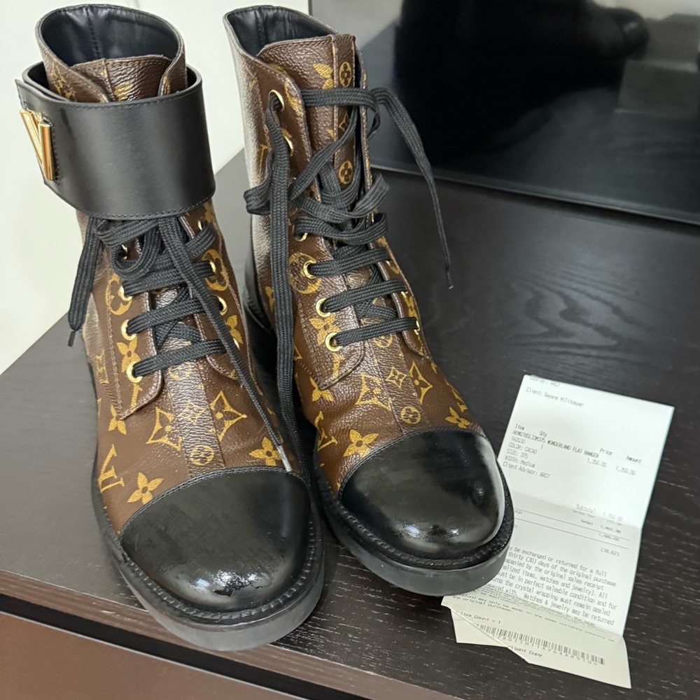 Louis Vuitton Monogram Black and Brown Combat Boots